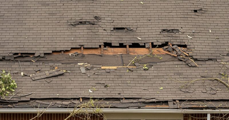 destroyed roof after storm