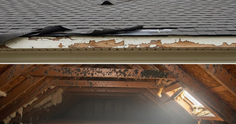 damaged roof and attic