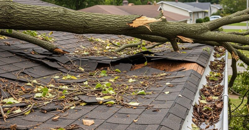 tree falling roof damaged