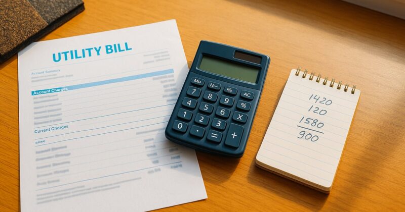 Bills and calculator on a table